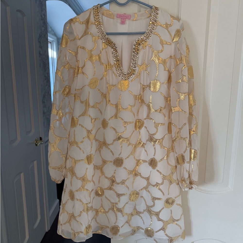 Lilly Pulitzer Ivory and Gold Dress